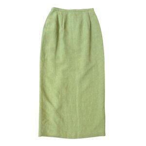Anna Carole VTG silk/linen pencil midi skirt sage green back slit 4 runs small